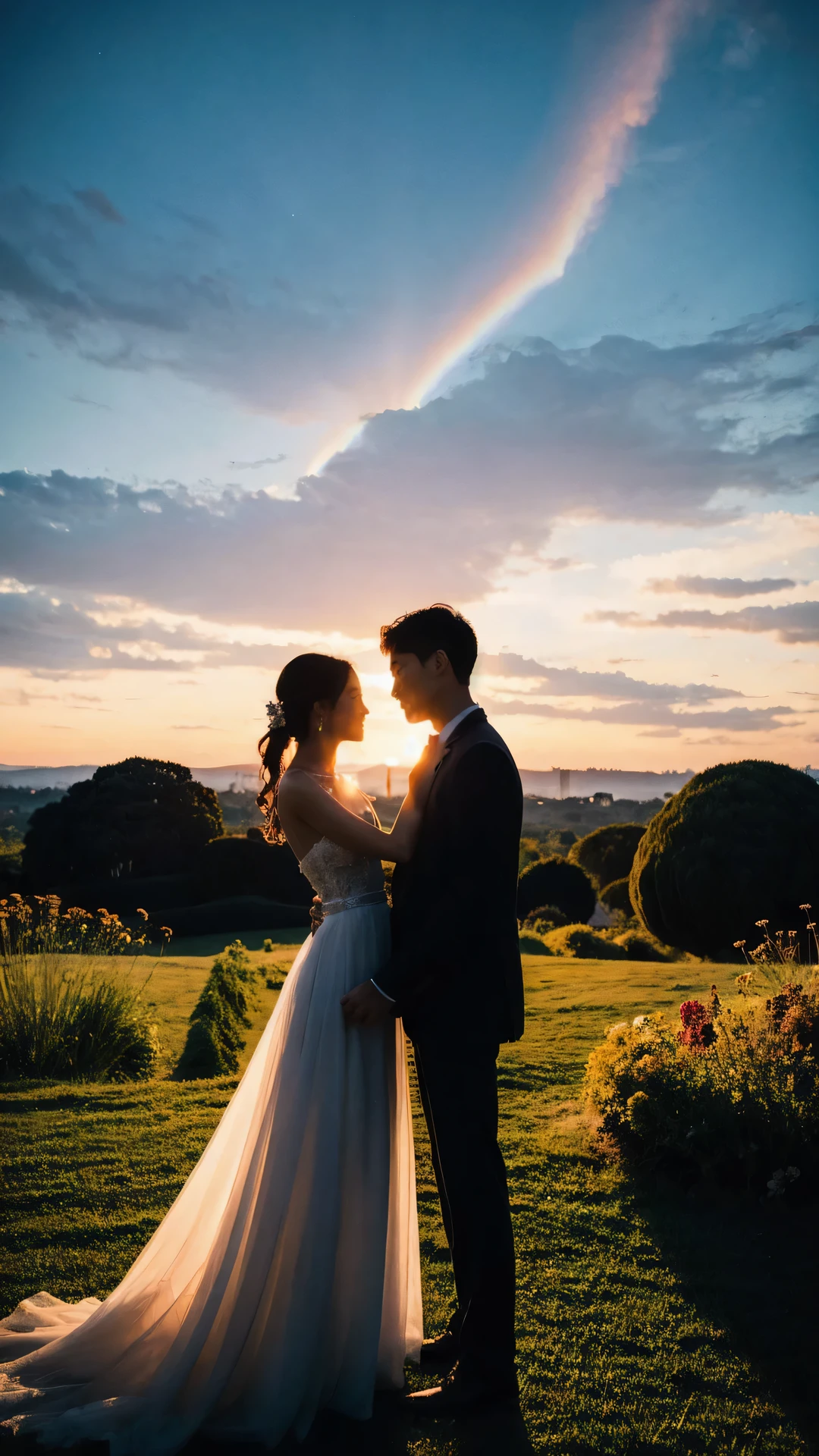 magic hour Sky　Couple　beautiful　silhouette　Romantic　Spectacular views　