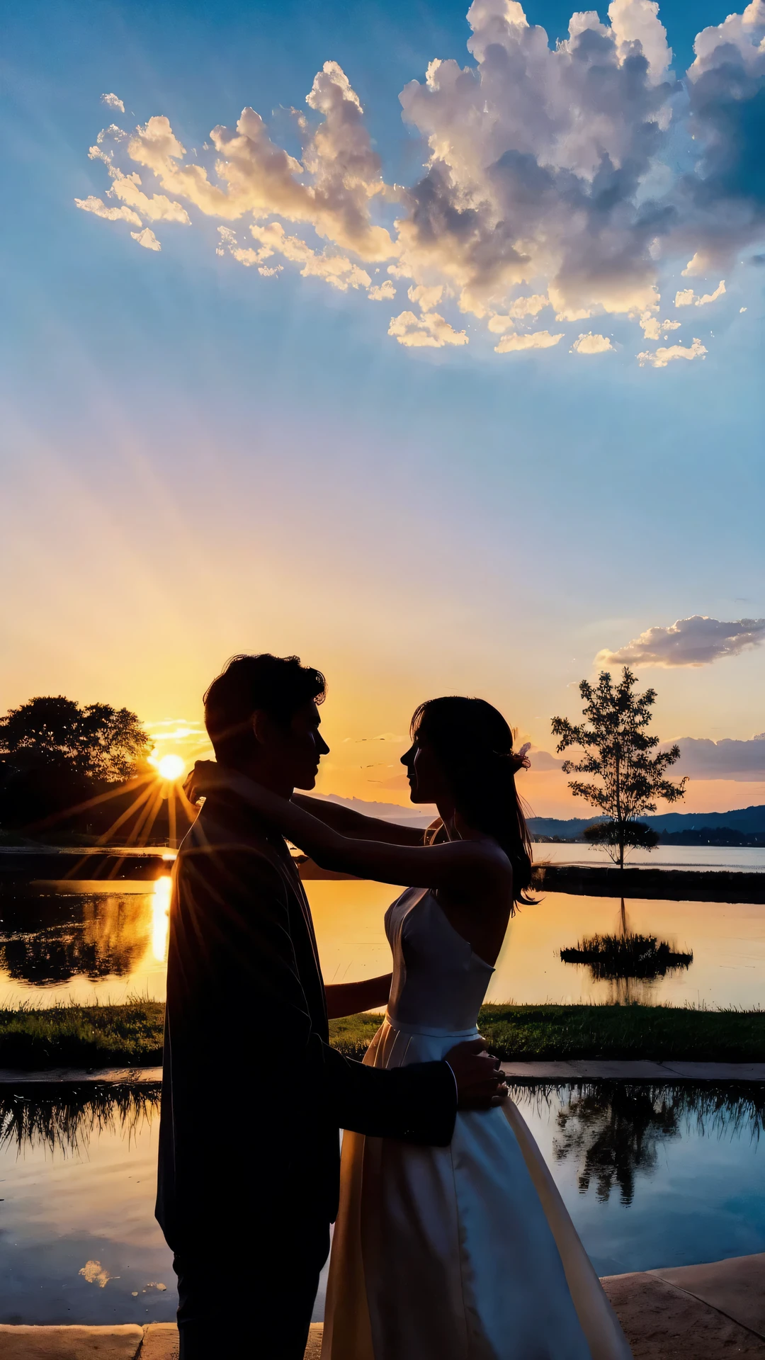 magic hour Sky　Couple　beautiful　silhouette　Romantic　Spectacular views　
