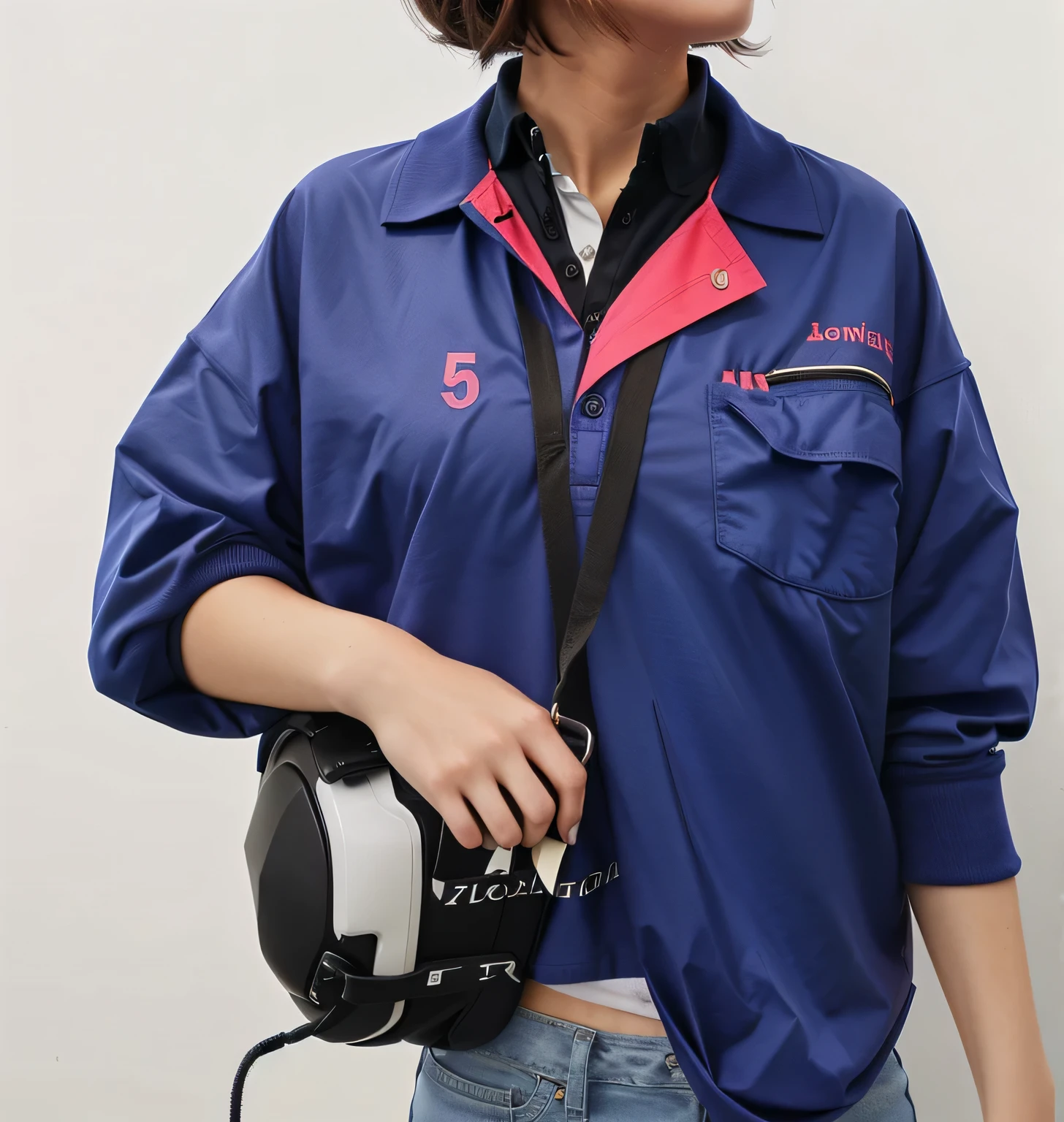 1girl,polo inside,neck strap,chest