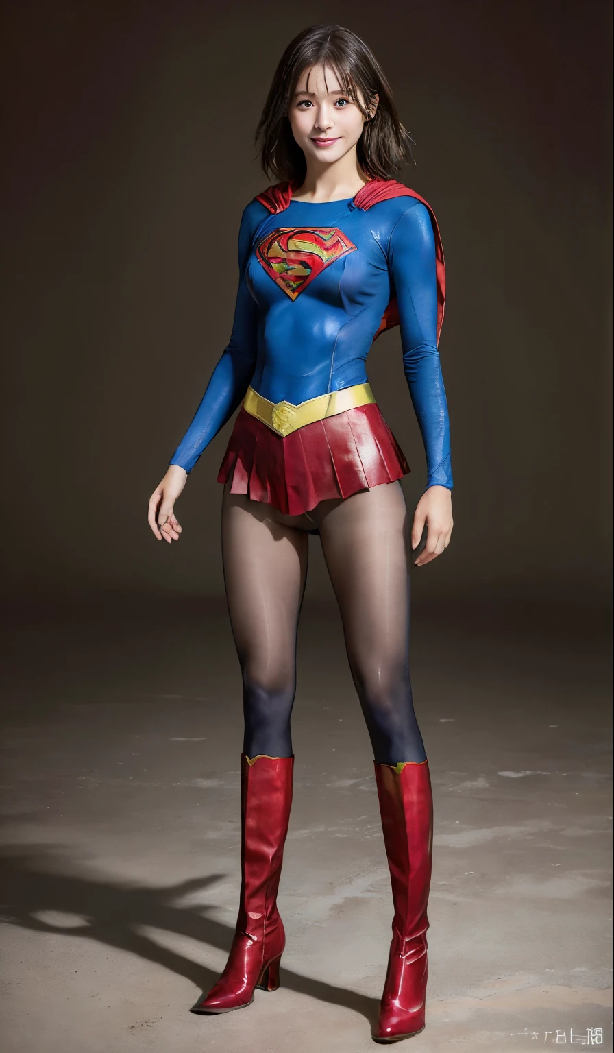 No background、(((Beautiful legs in black tights.)))、(((Legally express the beauty of your smile)))、((((Make the most of your original images)))、(((Body-fitting Supergirl costume)))、(((Supergirl Costume)))、(((Short beautiful hair)))、(((suffering)))、(((Please wear black tights....、Wear red boots)))、((Best image quality、8k))、((highest quality、8k、masterpiece:1.3))、(((Preserve background )))、Sharp focus:1.2、Beautiful woman with perfect figure:1.4、Slim Abs:1.2、Wet body:1.5、Highly detailed face and skin texture、8k