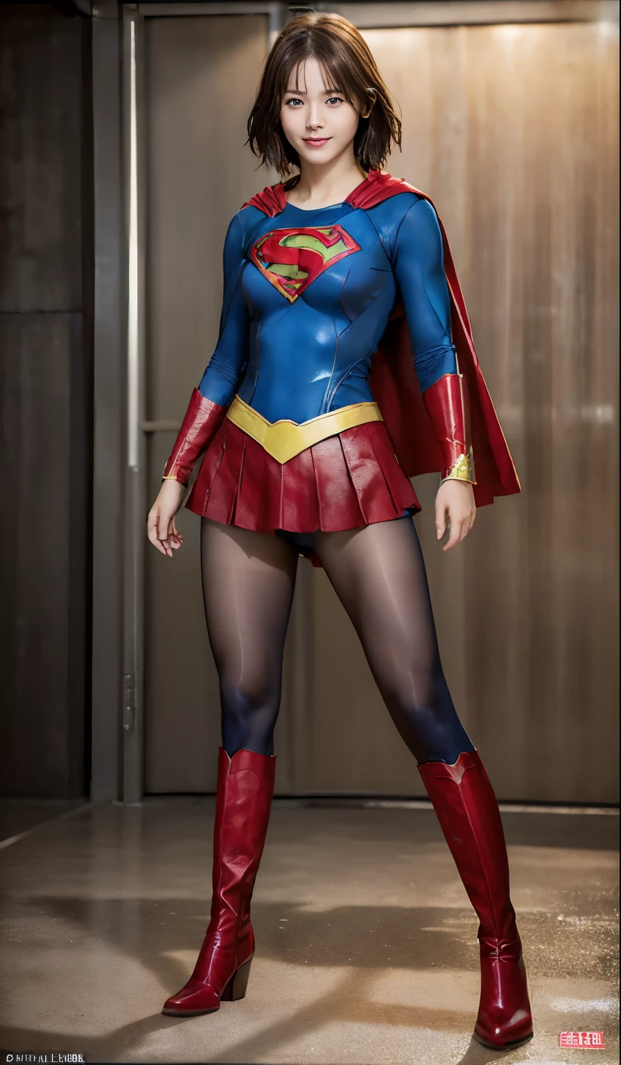 No background、(((Beautiful legs in black tights.)))、(((Legally express the beauty of your smile)))、((((Make the most of your original images)))、(((Body-fitting Supergirl costume)))、(((Supergirl Costume)))、(((Short beautiful hair)))、(((suffering)))、(((Please wear black tights....、Wear red boots)))、((Best image quality、8k))、((highest quality、8k、masterpiece:1.3))、(((Preserve background )))、Sharp focus:1.2、Beautiful woman with perfect figure:1.4、Slim Abs:1.2、Wet body:1.5、Highly detailed face and skin texture、8k