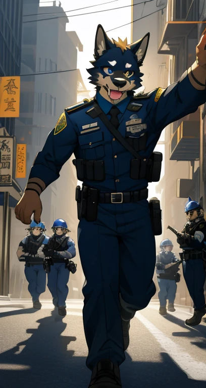 top quality, best quality, highres, masterpiece, super high resolution, detailed background, street, gasping for air(super handsome boys, dog)police officer, swat, police uniform, 6+boys, 6+girls, absurdres(highly detailed beautiful face and eyes)perfect anatomy, good lighting, volumetric lighting, cinematic shadow(kemono, furry anthro), 