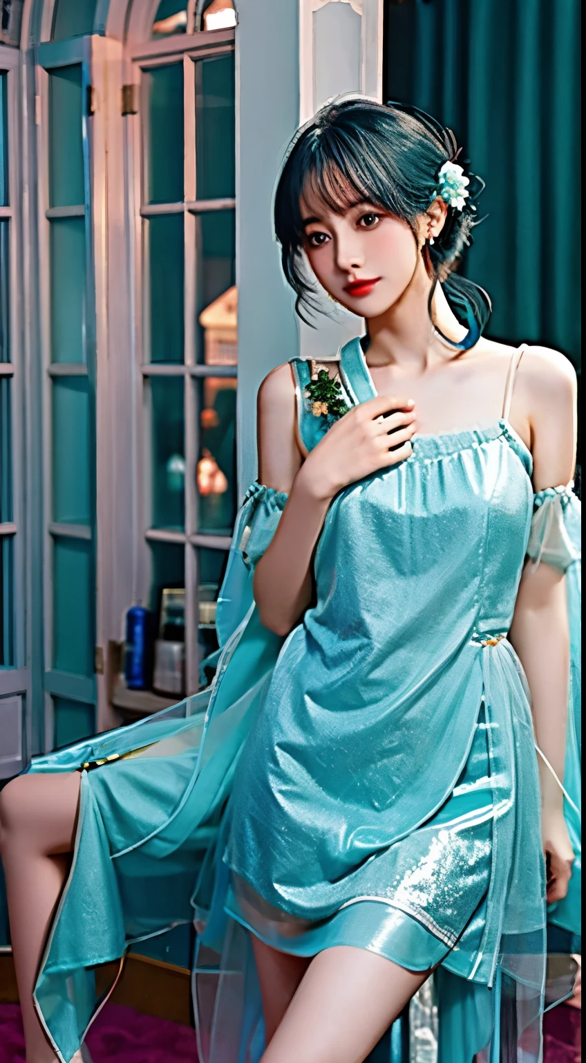 Detailed background，background color，Or a delicate teal dress