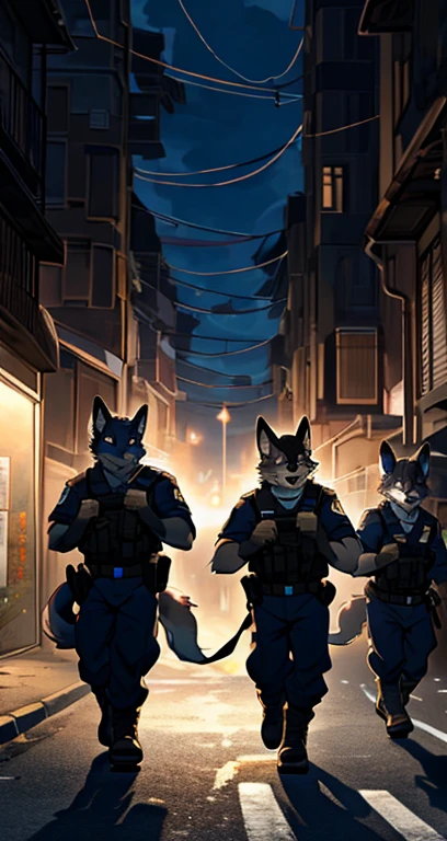 top quality, best quality, highres, masterpiece, super high resolution, detailed background, street, gasping for air(super handsome boys, dog)police officer, swat, police uniform, 6+boys, 6+girls, absurdres(highly detailed beautiful face and eyes)perfect anatomy, good lighting, volumetric lighting, cinematic shadow(kemono, furry anthro), 