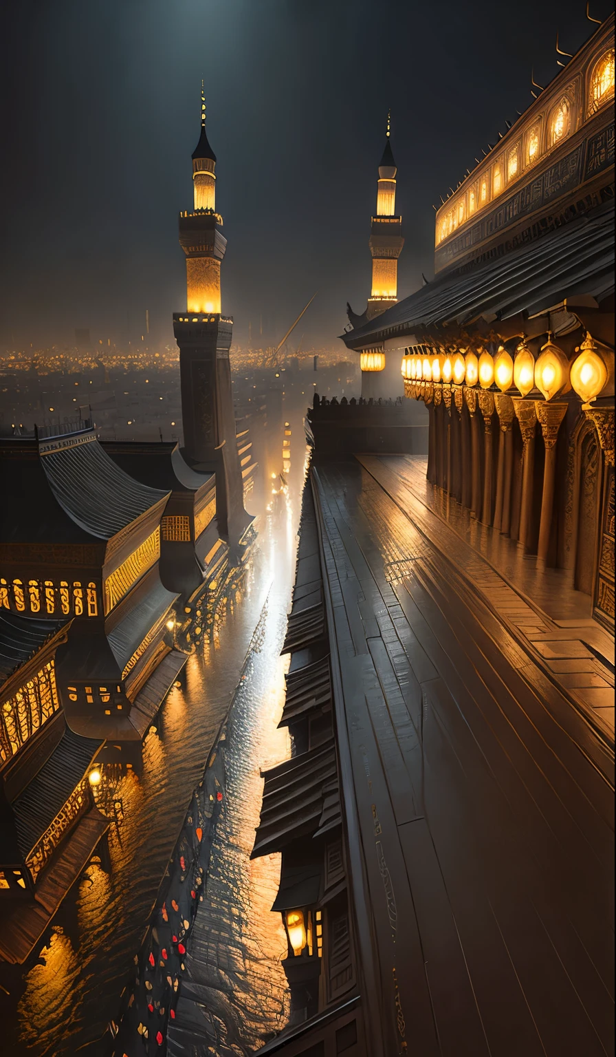 ((masterpiece)),((best quality)),((high detial)),((realistic,))
Old mecca , kaaba in the middle, architectural streets, rainy days, arabic architecture