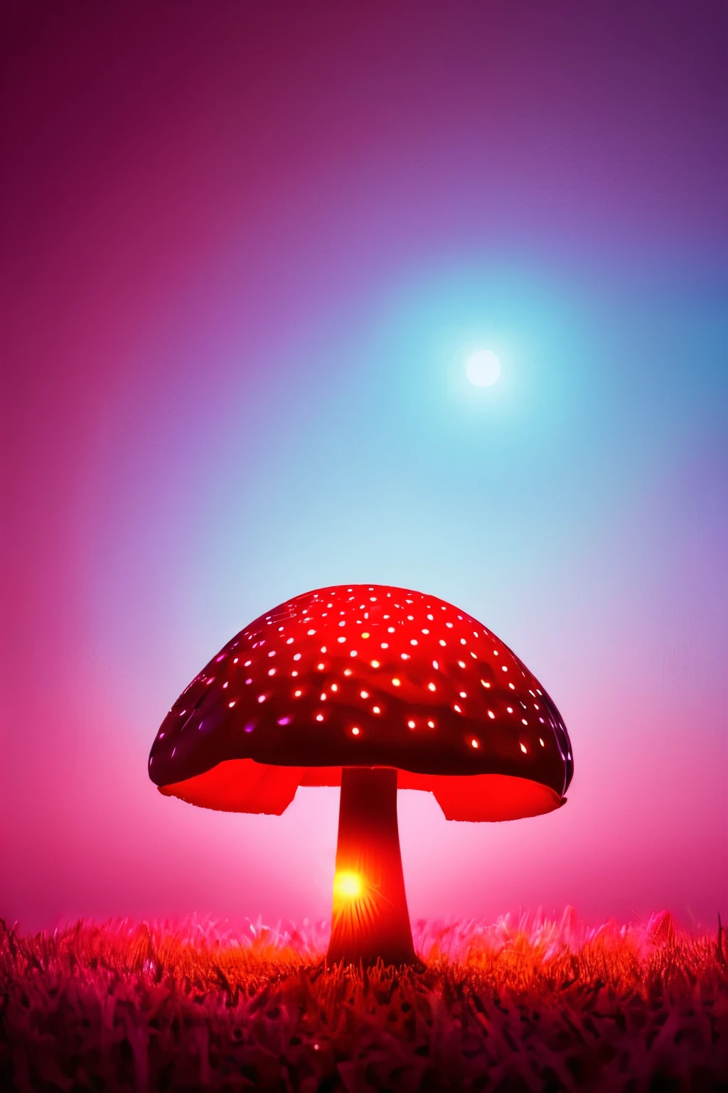 red mushroom,woman,luminous design, pastel colours, summer lights