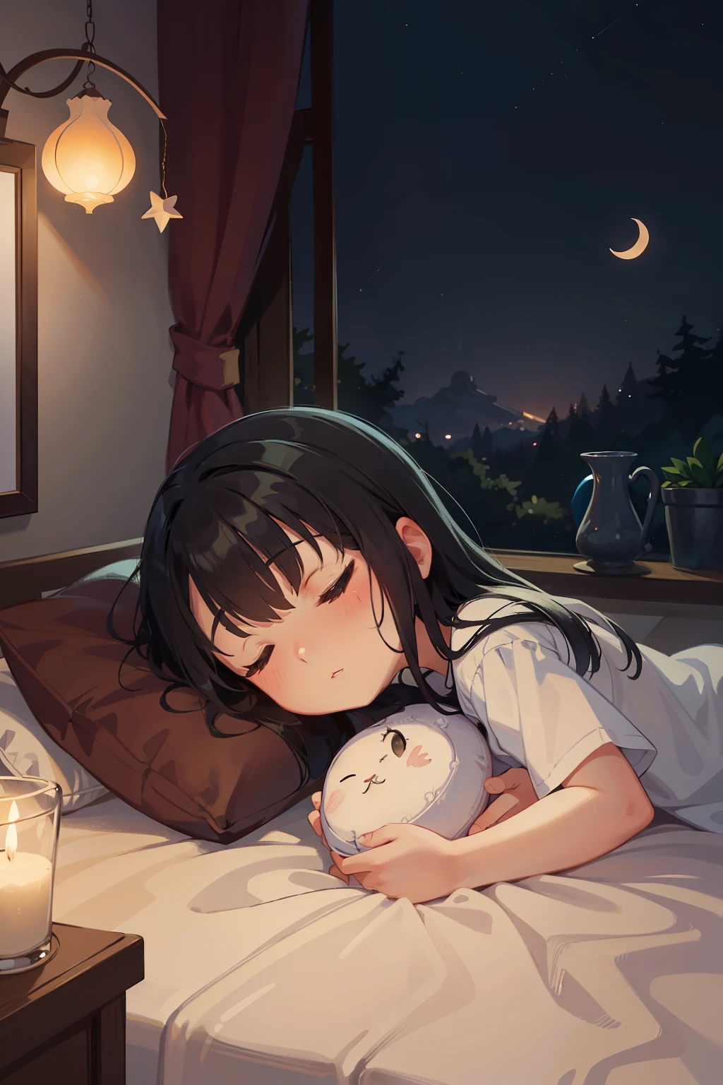 (Masterpiece, Best Quality)
Title: A Peaceful Slumber in a Comforting Pixar Style Bedroom
In this image, a character reminiscent of Pixar's style is captivatingly illustrated, sleep Peacefully within a cozy bedroom. The calming atmosphere is subtly emphasized by a nighttime backdrop, creating a sense of tranquility.
The sleeping area features a well-detailed bed, complete with intricate patterns and delicate detailing, enveloped by a crescent moon's soft glow. For additional ambiance, the image\*\* will also include a soothing lullaby playing softly in the background, designed to promote