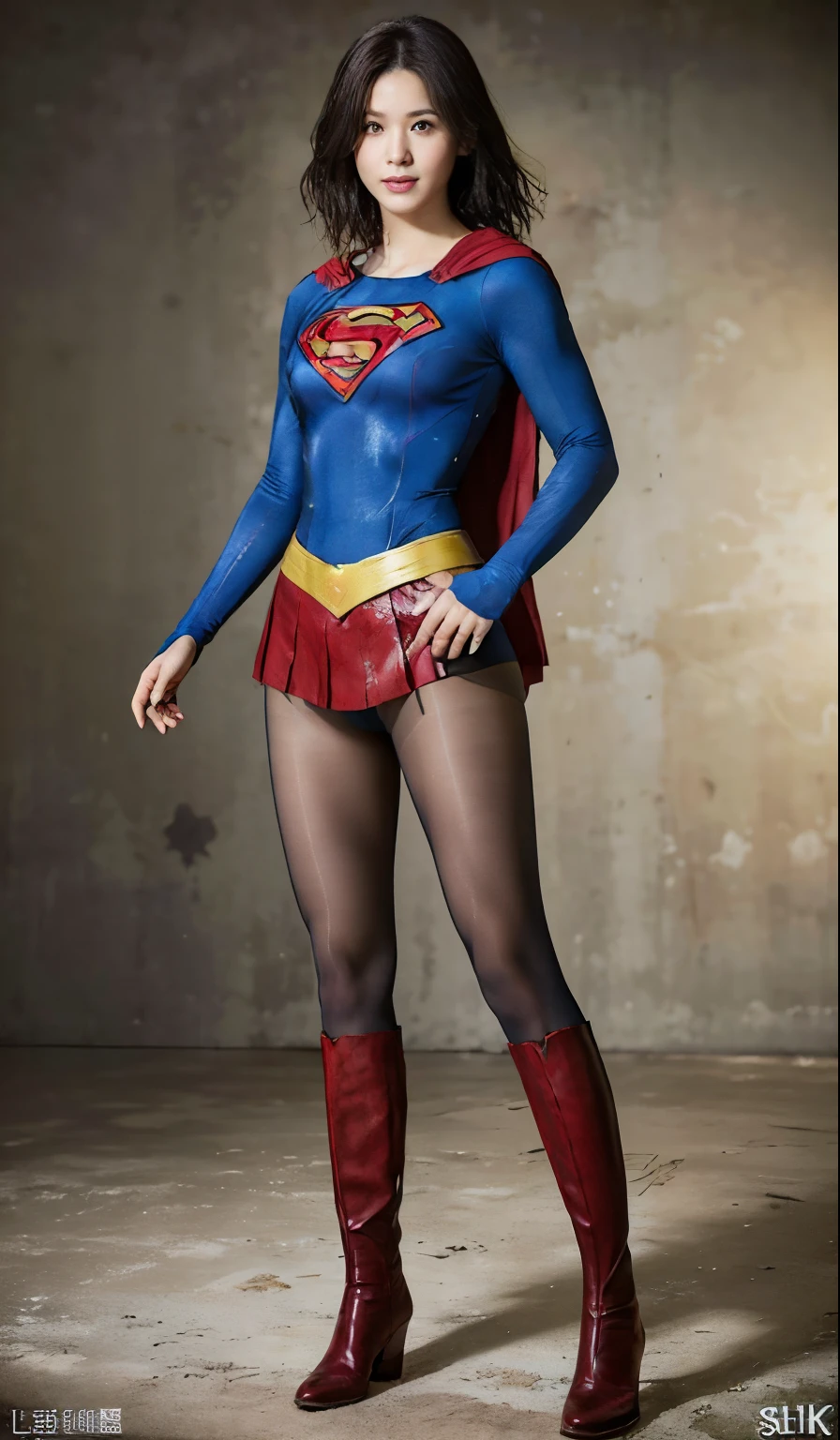 No background、(((Beautiful legs in black tights.)))、(((Legally express the beauty of your smile)))、((((Make the most of your original images)))、(((Body-fitting Supergirl costume)))、(((Supergirl Costume)))、(((Short beautiful hair)))、(((suffering)))、(((Please wear black tights....、Wear red boots)))、((Best image quality、8k))、((highest quality、8k、masterpiece:1.3))、(((Preserve background )))、Sharp focus:1.2、Beautiful woman with perfect figure:1.4、Slim Abs:1.2、Wet body:1.5、Highly detailed face and skin texture、8k