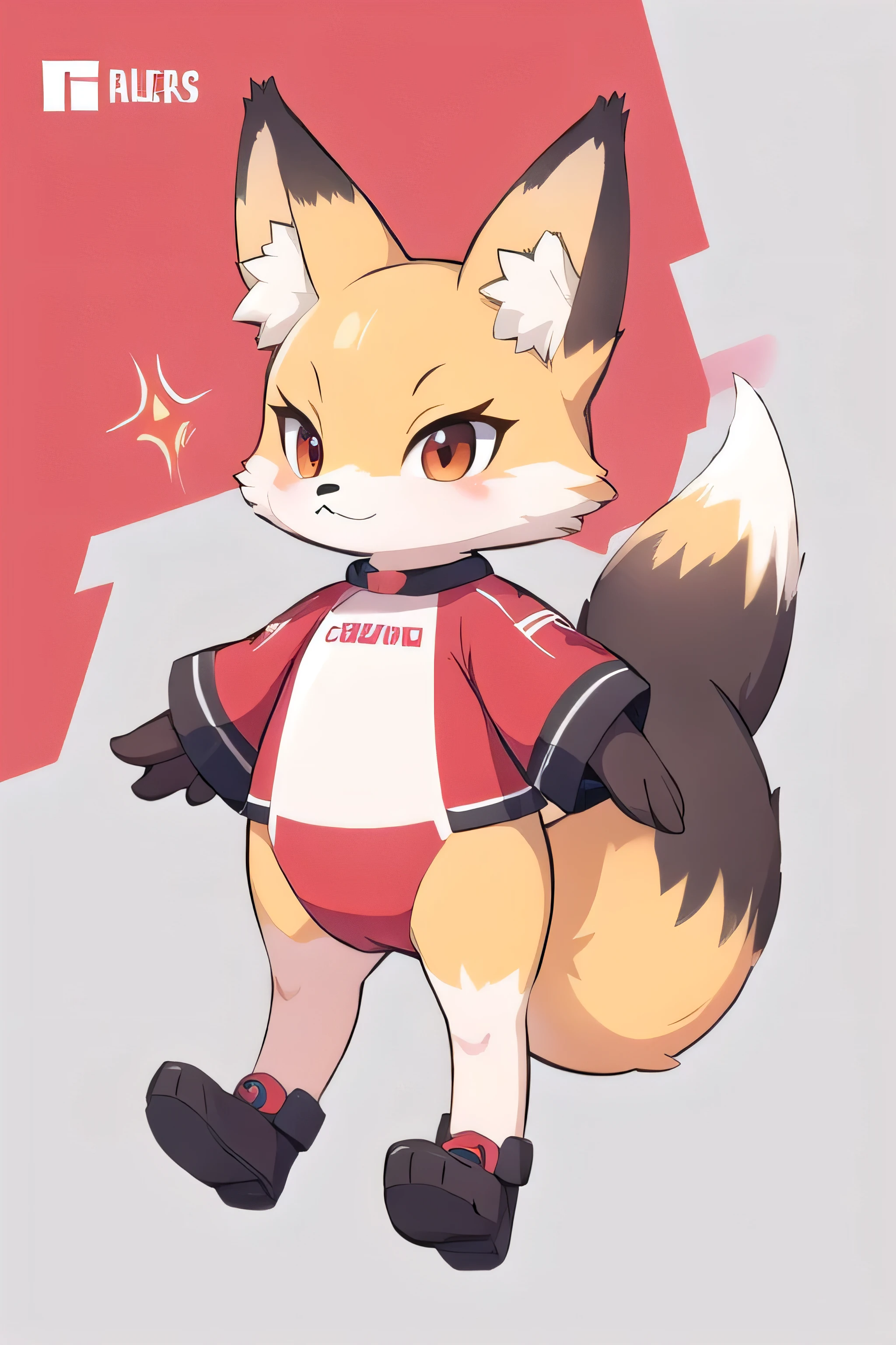 Help me generate a fox IP cartoon image with red as the main body,Brand is Akao request 2D