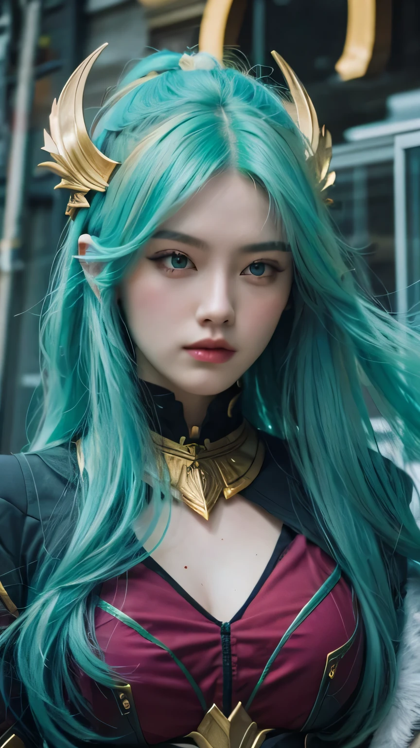 1 girl, long hair, ultra detail, realistic, 70mm lens,vexana,green hair