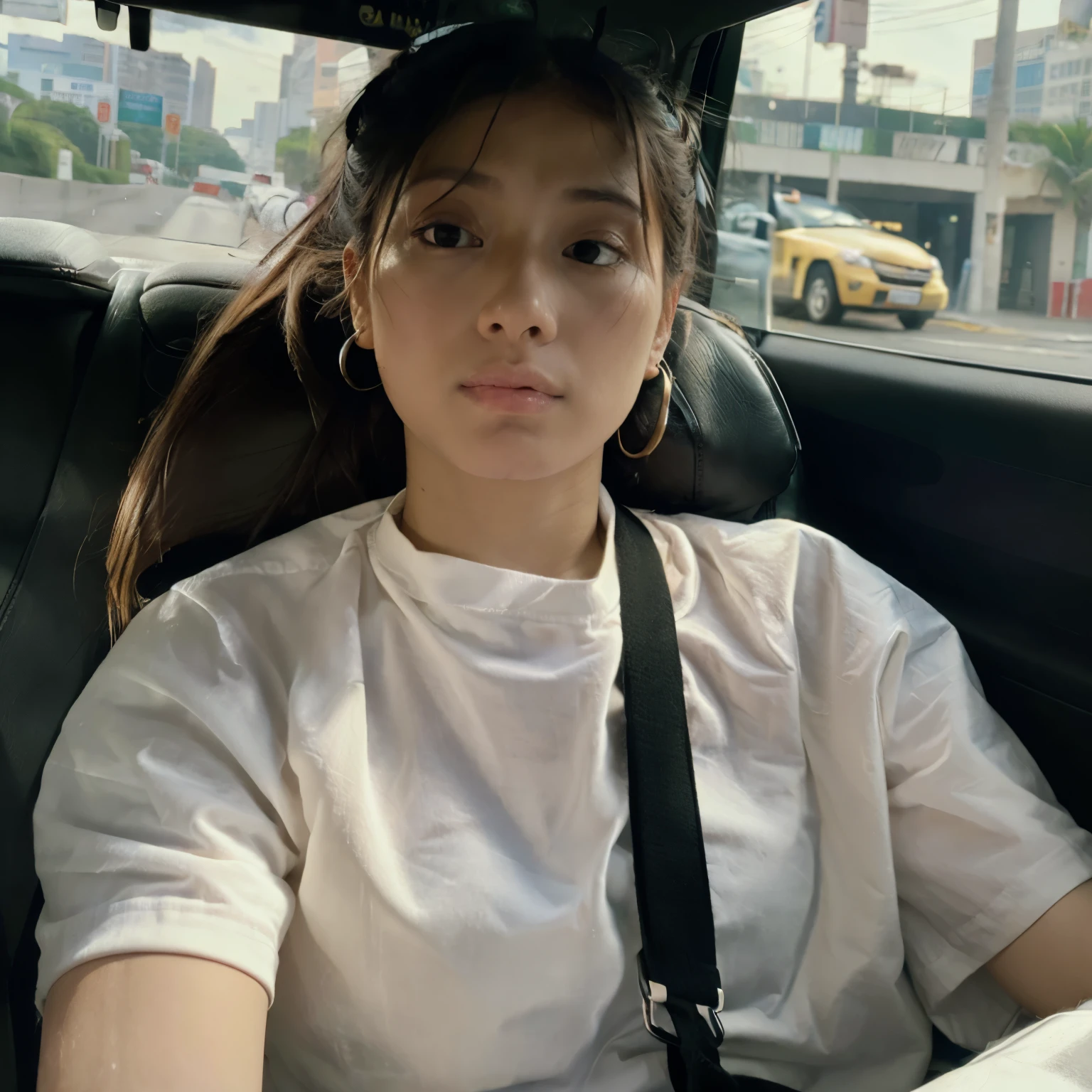 Um taxista com o seu chefe no carro