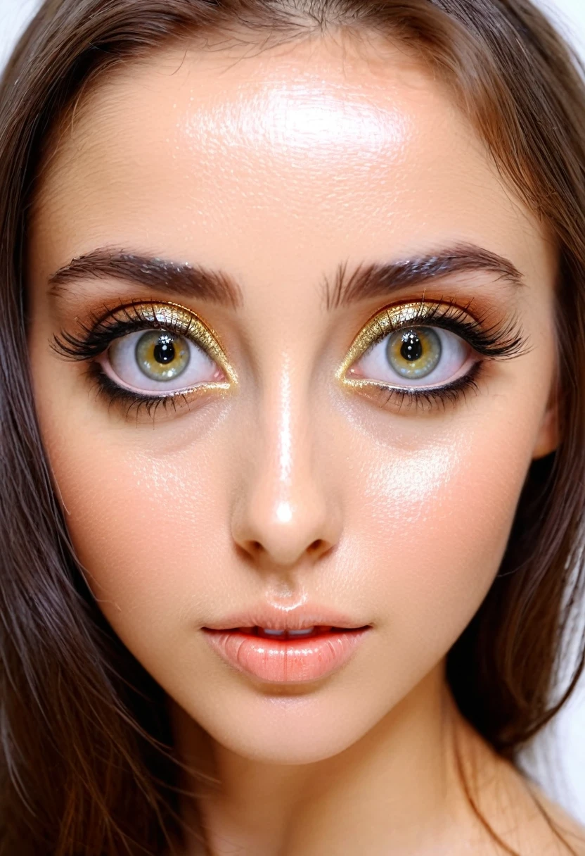 A very beautiful, shiny, oily girl with big eyes