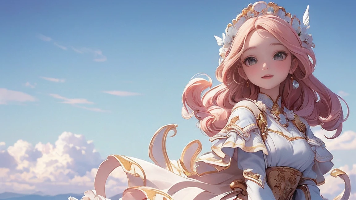 ( Very detailed, Best details, Official Art, Beauty and aesthetics: 1.2), Depth of written border, composition, whole body, (a bit), (Beautiful and exquisite: 1.3), (wonderful:1), Colorful clouds blurred background,One Girl,