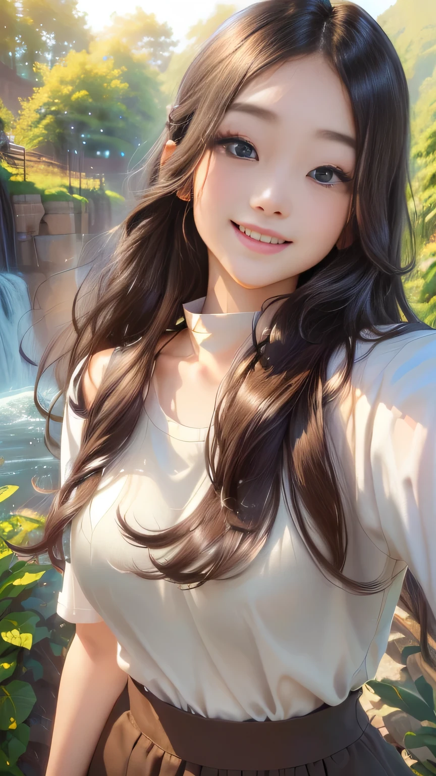 Full body angle、((highest quality, 8K, masterpiece:1.3)), concentrated:1.2, Perfect body beauty:1.4, Hips:1.2, ((Delicate Hair)), (Colorful T-shirts、Shorts、pajamas、 :1.1) , ((highest quality、8K、masterpiece:1.3))、1 Girl、A sloppy smile、Esbian all over、Slim face、Big 、Beautiful woman、(Dark Brown Hair)、Long Hair、1.1、Flickering Valley、Detailed eyes、double eyelid、Blurred Background、超Slim face、Smile、Looking down、