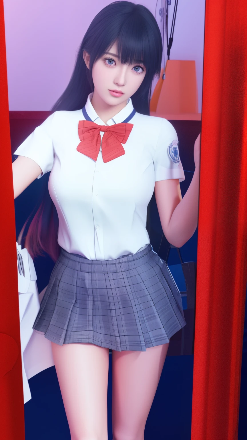 garota de anime em uniforme escolar posando para uma foto, hyperestudante realista, estudante realista, um hiperrealista , Magiaal school student uniform, Magia , ( ( ( ( 3D rendering ) ) ) ), 3d rendering of a cute anime girl, ( ( 3D rendering ) ), anaglyph effect ayami kojima,  da escola