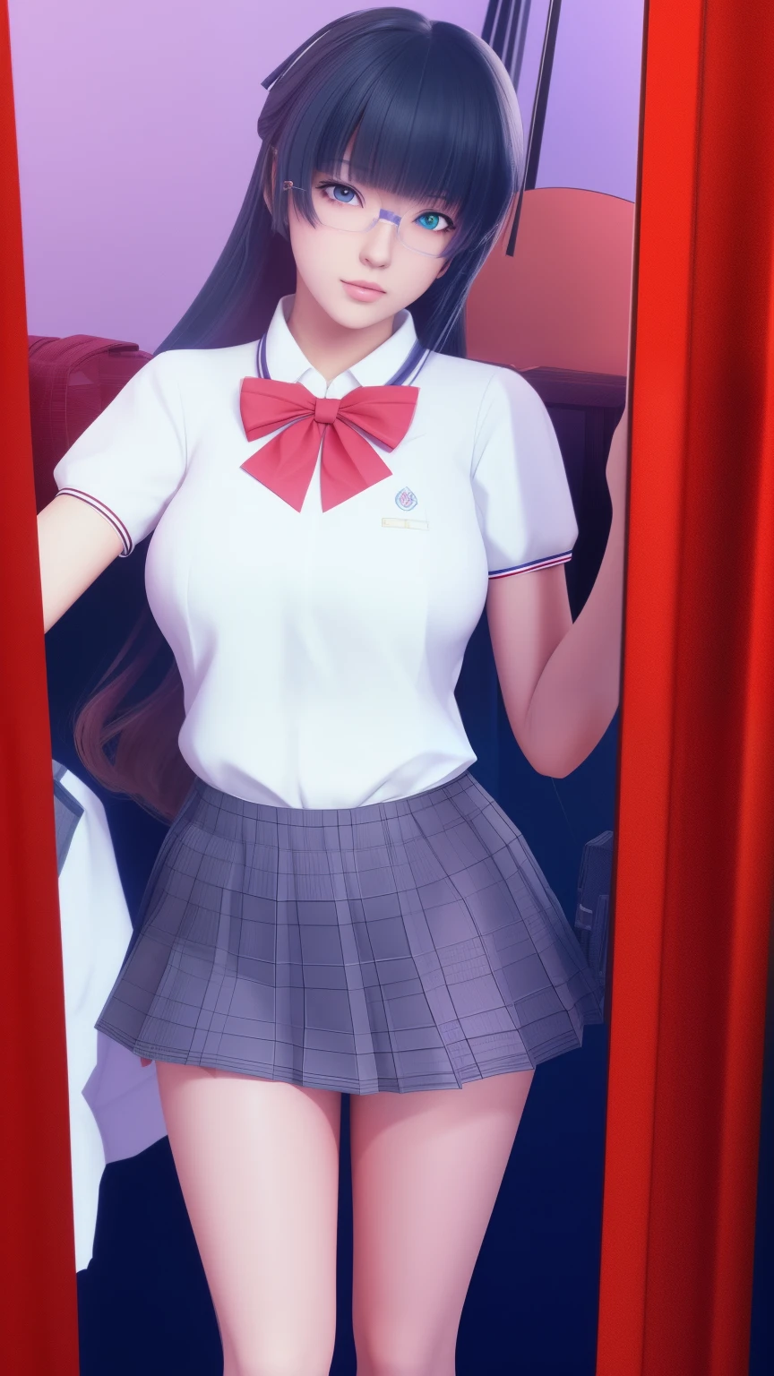 garota de anime em uniforme escolar posando para uma foto, hyperestudante realista, estudante realista, um hiperrealista , Magiaal school student uniform, Magia , ( ( ( ( 3D rendering ) ) ) ), 3d rendering of a cute anime girl, ( ( 3D rendering ) ), anaglyph effect ayami kojima, da escola