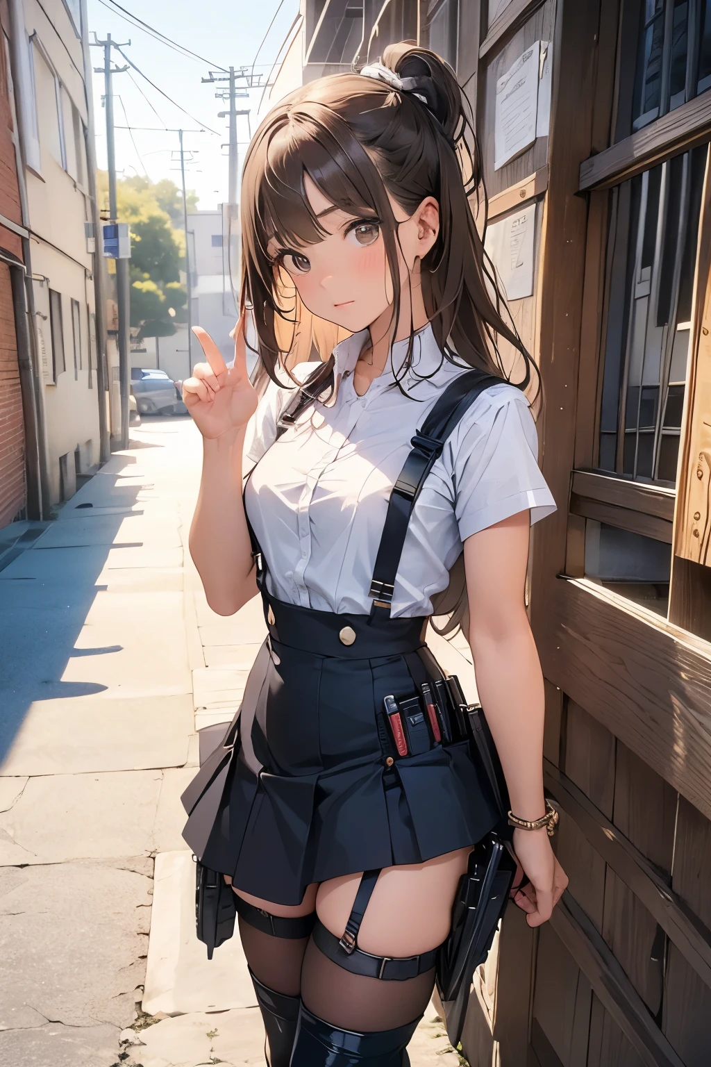 
Brown Hair、Staring at the audience　　　Black suspenders　　　bulging big breasts　　 　 　　　wall: 　Black mini skirt　garter　　　　　　sight　　　Small face　Bans 　　　holster　　　Beautiful woman　　Show your hand　　レッグholster ベッドに横たわる　　sight 　Black boots panty shot　Taunt　side　side汗　I 　arm