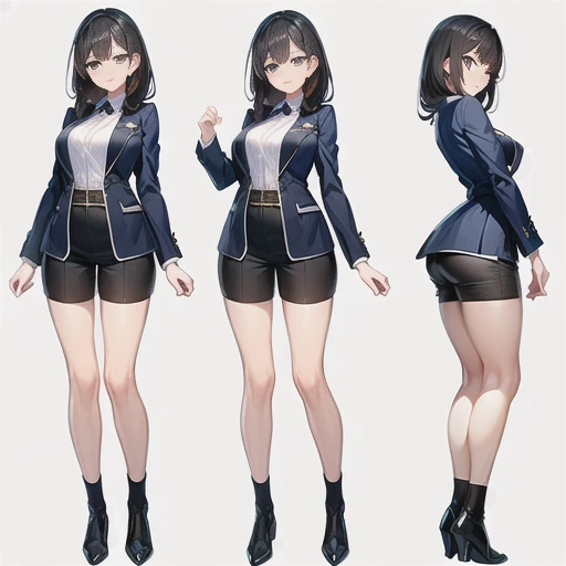 Original character sheet, Pose reference,In one pose. 8k,high quality, High resolution, 4K, hd,(Well designed face), Great face, (Very detailed), Beautiful Eyes, All images must be full body, A total of 3 images are required, Front view, Use manga style, All photos must be of the same girl, All sizes required,Office Lady,suit,8k,high quality, High resolution, 4K, hd,(Well designed face), Great face, (Very detailed), Beautiful Eyes, All images must be full body,,Thick thighs, You must write the whole body, You must write the whole body,
