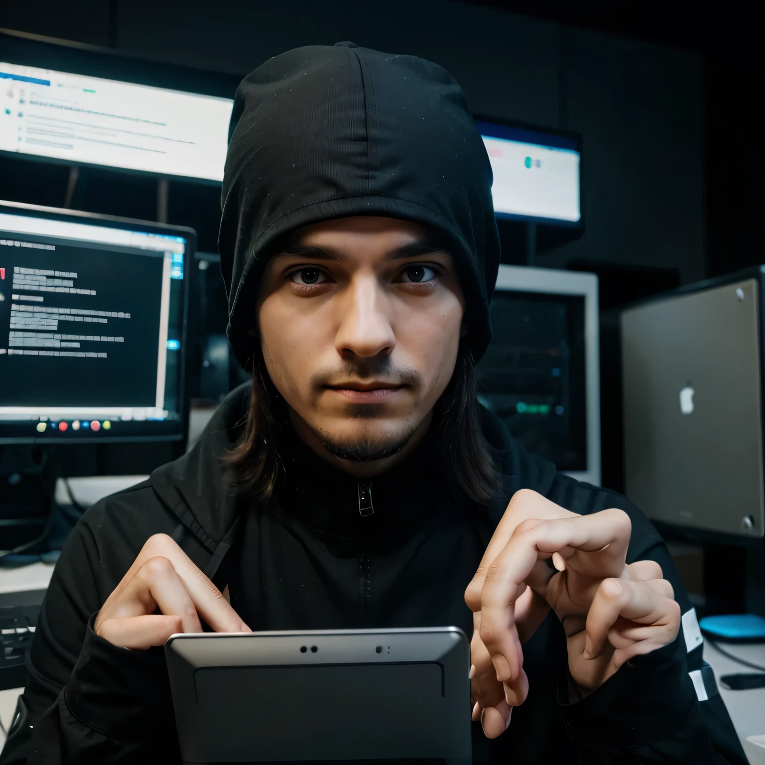 Man hacker suber black hat hack . Computers