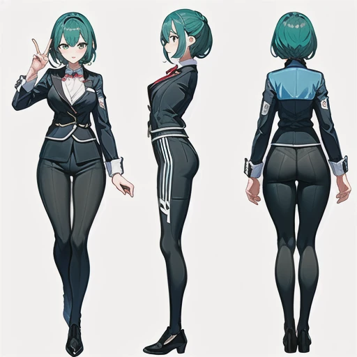 Original character sheet, short hair,Pose reference,In one pose. 8k,high quality, High resolution, 4K, hd,(Well designed face), Great face, (Very detailed), Beautiful Eyes, All images must be full body, A total of 3 images are required, Front view, Use manga style, All photos must be of the same girl, All sizes required,Office Lady,suit,8k,high quality, High resolution, 4K, hd,(Well designed face), Great face, (Very detailed), Beautiful Eyes, All images must be full body,,Thick thighs, You must write the whole body, You must write the whole body,