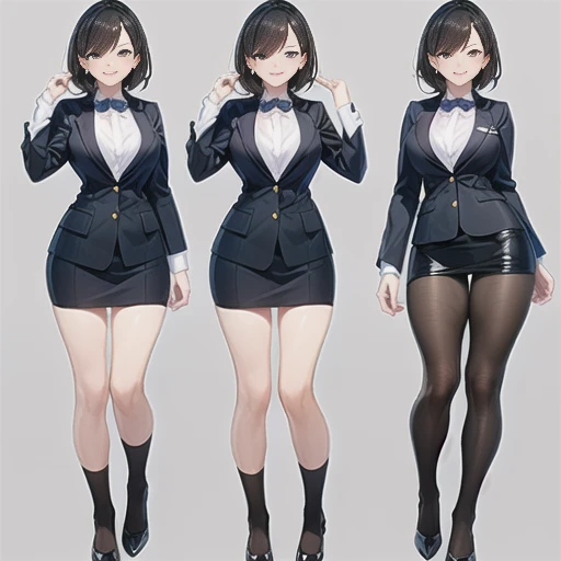 Original character sheet, short hair,Pose reference,In one pose. 8k,high quality, High resolution, 4K, hd,(Well designed face), Great face, (Very detailed), Beautiful Eyes, All images must be full body, A total of 3 images are required, Front view, Use manga style, All photos must be of the same girl, All sizes required,Office Lady,suit,8k,high quality, High resolution, 4K, hd,(Well designed face), Great face, (Very detailed), Beautiful Eyes, All images must be full body,,Thick thighs, You must write the whole body, You must write the whole body,
