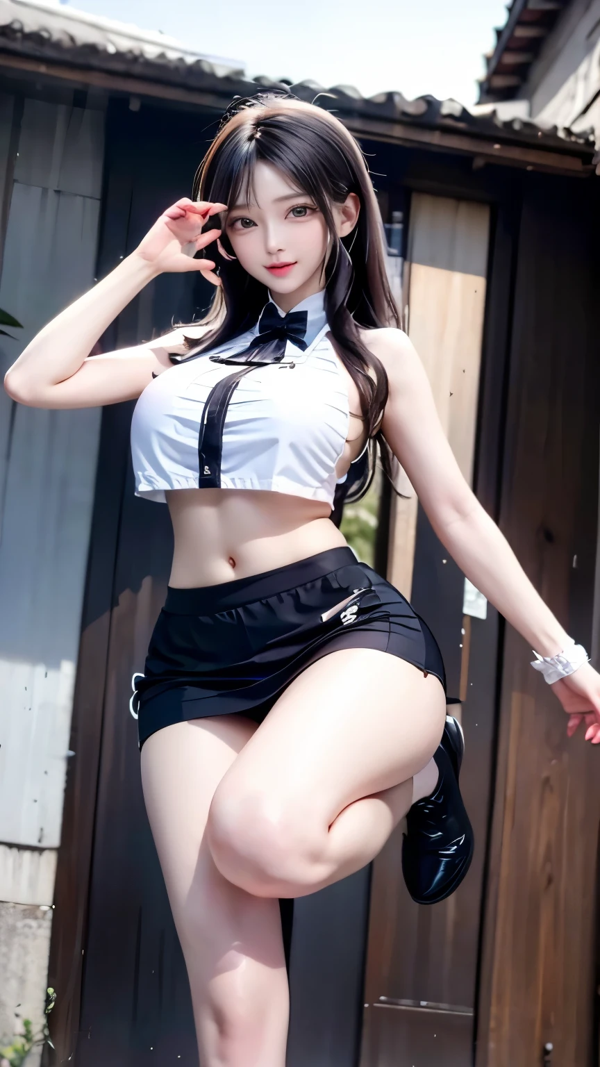 （Very delicate and beautiful：1.2）super model,,Big Breasts,Beautiful breasts,voluptuous,【bike shorts】,,【3girls】,,highest quality, High resolution, 8K,, Large Breasts,,Panty shot, Vivid details,Frills ,Idol Group,Idol Costumes,mini skirt,Girl kicking,blush,Sweet smile
