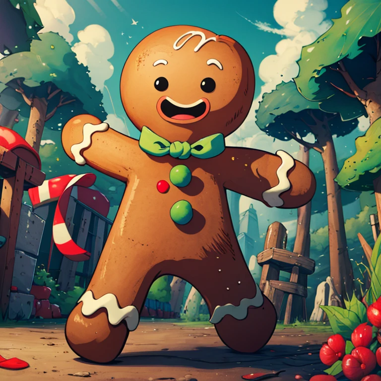 masterpiece,best quality)), absurd, gingerbread_man, food, cookie,,running