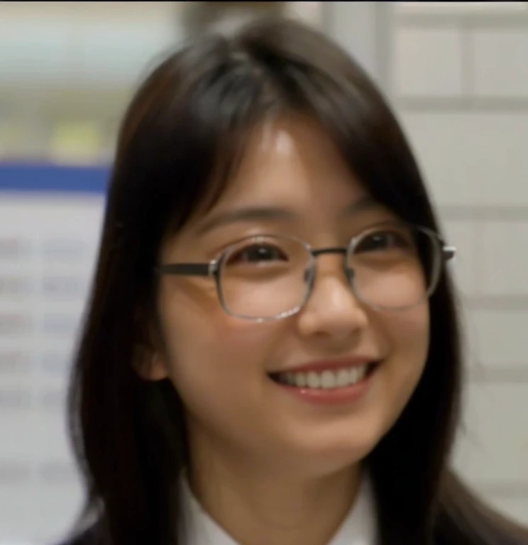 Japanese women, Age 25。Wear glasses、Long Hair、express a smile