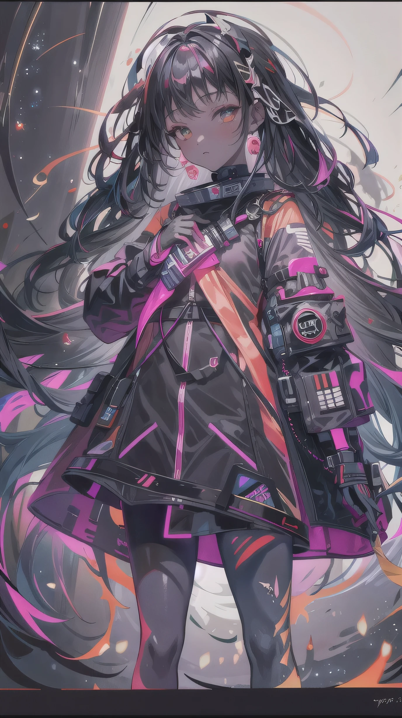 masterpiece, 最high quality, Ultra-high resolution, (abstract art:1.3), (Dark Theme:1.2), art, Stylized, Deep Shadow, Dark Theme, One girl, Space Dress, The beauty of space, In space, nebula, Film Grain, high quality, Warm colors, colorful, Overall details,