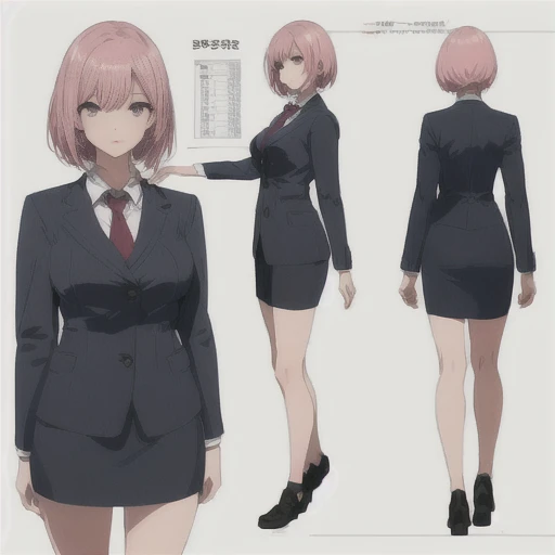 Original character sheet, short hair,Pose reference,In one pose. 8k,high quality, High resolution, 4K, hd,(Well designed face), Great face, (Very detailed), Beautiful Eyes, All images must be full body, A total of 3 images are required, Front view, Use manga style, All photos must be of the same girl, All sizes required,Office Lady,suit,8k,high quality, High resolution, 4K, hd,(Well designed face), Great face, (Very detailed), Beautiful Eyes, All images must be full body,,Thick thighs, You must write the whole body, You must write the whole body,
