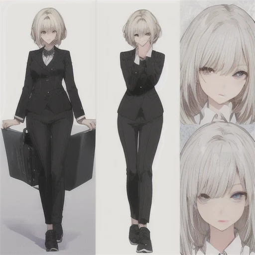 Original character sheet, short hair,Pose reference,In one pose. 8k,high quality, High resolution, 4K, hd,(Well designed face), Great face, (Very detailed), Beautiful Eyes, All images must be full body, A total of 3 images are required, Front view, Use manga style, All photos must be of the same girl, All sizes required,Office Lady,suit,8k,high quality, High resolution, 4K, hd,(Well designed face), Great face, (Very detailed), Beautiful Eyes, All images must be full body,,Thick thighs, You must write the whole body, You must write the whole body,
