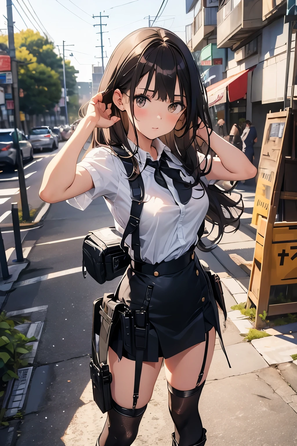 
Brown Hair、Staring at the audience　　　Black suspenders　　　bulging big breasts　　 　 　　　wall: 　Black mini skirt　garter　　　　　　sight　　　Small face　Bans 　　　holster　　　Beautiful woman　　Show your hand　　レッグholster ベッドに横たわる　　sight 　Black boots panty shot　Taunt　side　side汗　I 　arm