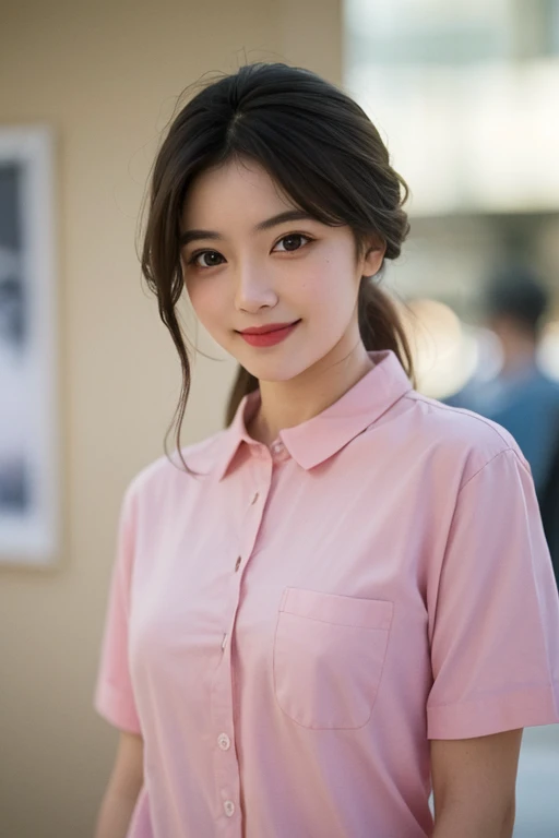 highest quality, masterpiece, Ultra-high resolution, (Realistic:1.5), RAW Photos, smile, rose red shirt, Bodyline、Hip, One Girl, Perfect fit, In the Dark, Deep Shadow, moderate, Cold Light, Sexy look