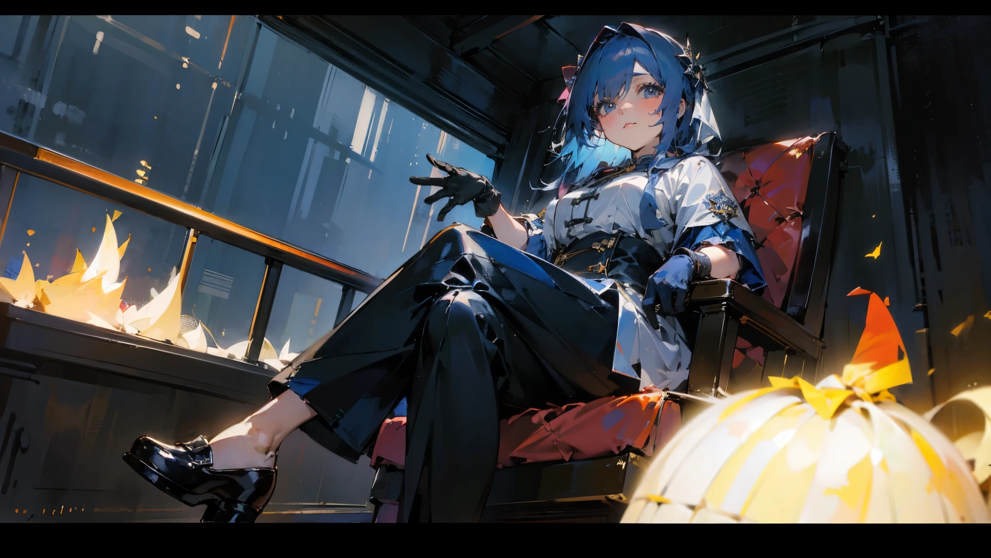 ((best quality)), Jewelry Packaging)),((1 Obese girl))，highway，car，Cross your legs，Dark blue hair，沉睡在火car里，inside a train，Platform shoes，((Gloves))，（Nikolai Fehin），( Fisher, )，背景是highway，highway,road