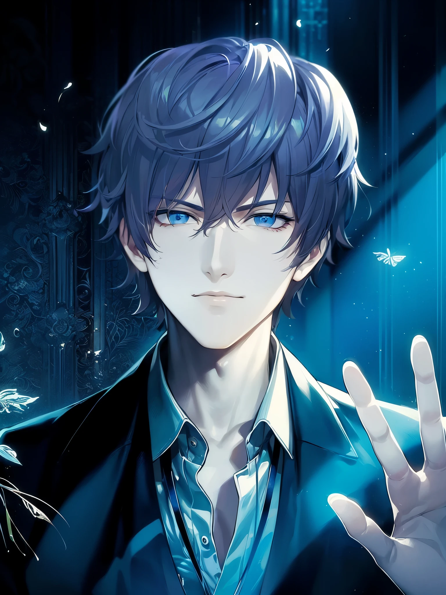 a handsome guy、Serious expression、Cool and beautiful face、Highly Detailed CG Unity 8K Wallpaper, (super masterpiece, Beautiful person, well detailed face polluted, It's photorealistic, Hyperrealistic)Cool and handsome face