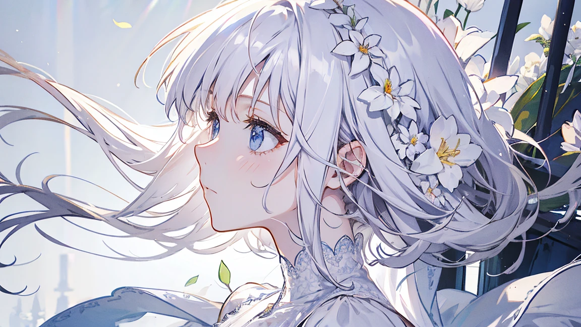 White Dress　Lots of flowers　profile　cute　