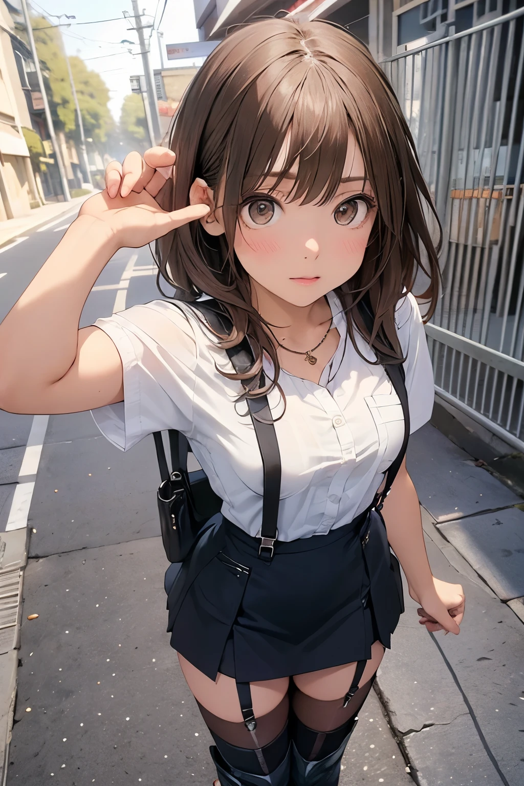 
Brown Hair、Staring at the audience　　　Black suspenders　　　bulging big breasts　　 　 　　　wall: 　Black mini skirt　garter　　　　　　sight　　　Small face　Bans 　　　holster　　　Beautiful woman　　Show your hand　　レッグholster ベッドに横たわる　　sight 　Black boots panty shot　Taunt　side　side汗　I 　arm