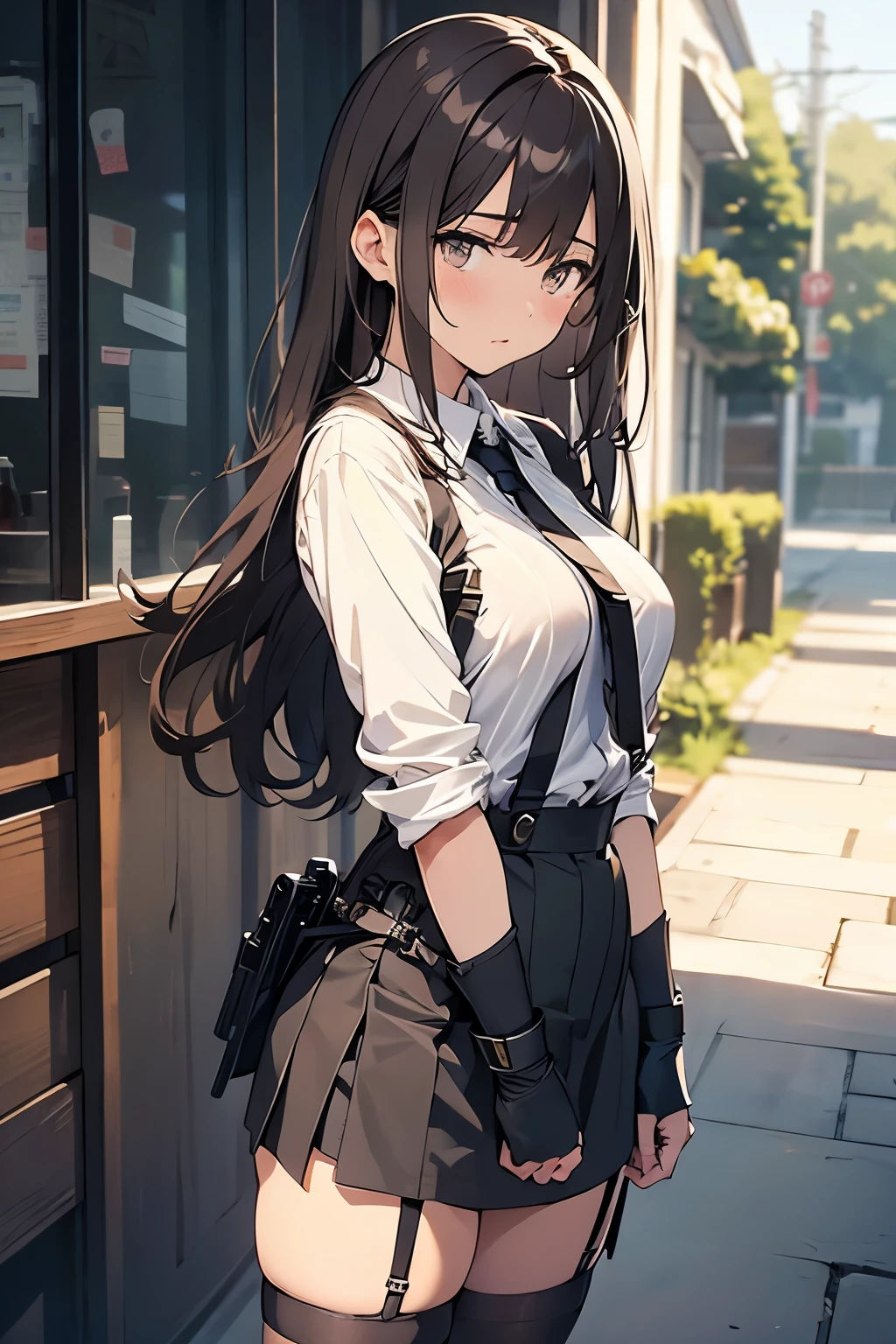 
Brown Hair、Staring at the audience　　　Black suspenders　　　bulging big breasts　　 　 　　　wall: 　Black mini skirt　garter　　　　　　sight　　　Small face　Bans 　　　holster　　　Beautiful woman　　Show your hand　　レッグholster ベッドに横たわる　　sight 　Black boots panty shot　Taunt　side　side汗　I 　arm