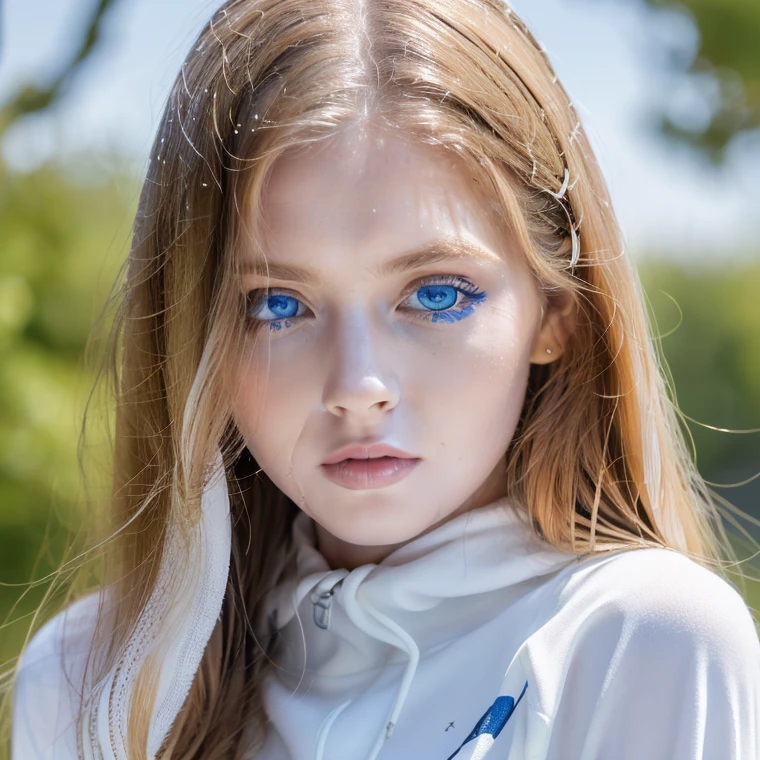 1 beautiful beautiful woman - Scandinavian European appearance (looks like the most beautiful Swedish girl), ((top quality, 8K, Masterpiece:1.retty woman, 1 woman, average breasts:1.3, a slim body:1.1, lush WHITE NIVEOUS long hair, (shower, wet body, wet clothes:1.1), very detailed face, detailed lips, detailed eyes, double eyelids, Detailed blue eyes, Detailed Outstanding Blue Eyes, WHITE NIVEOUS