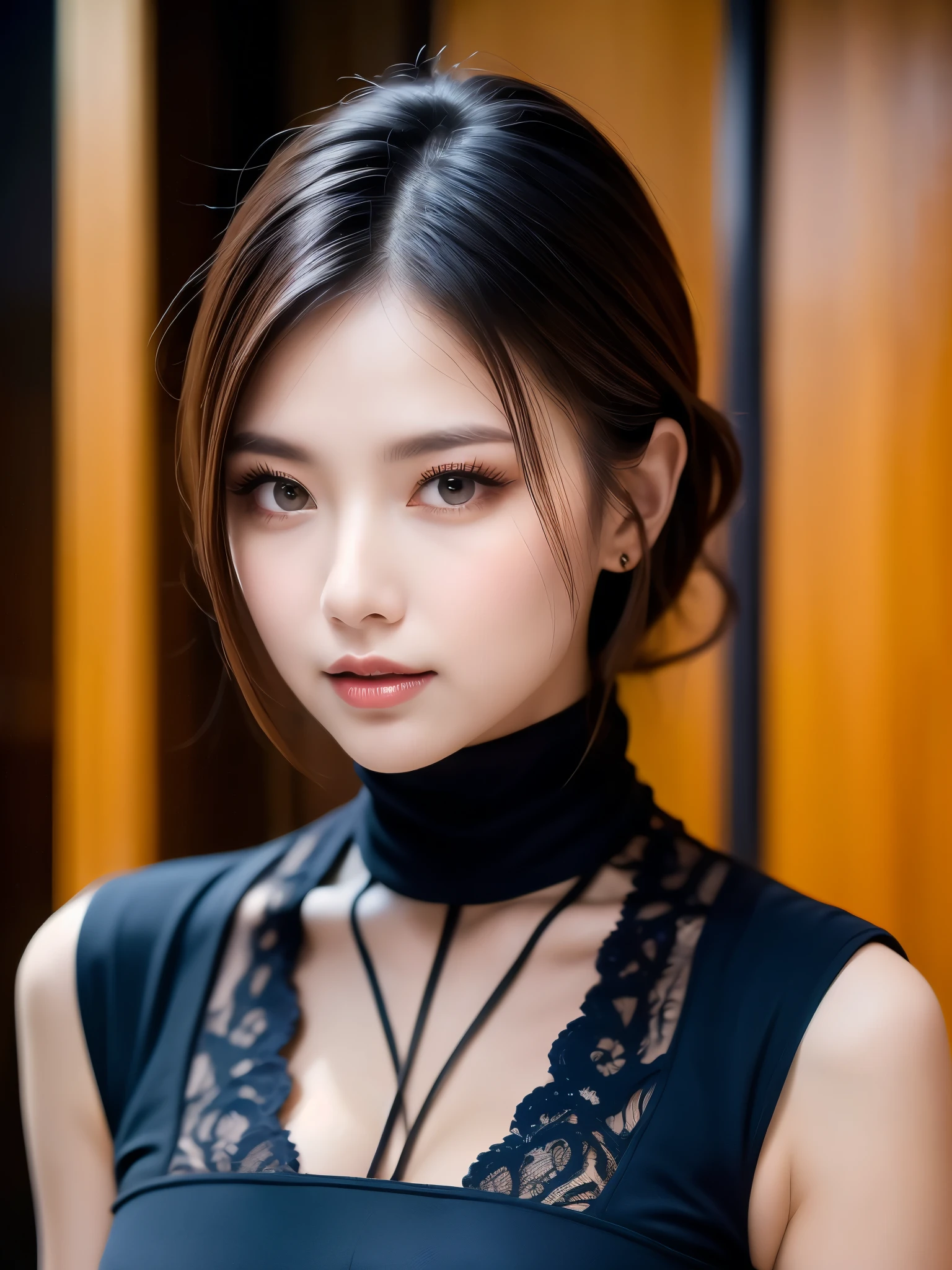 (Dark red right eye), (Dark blue left eye), (((masterpiece))), (((highest quality: 1.4))), ((Super Detail: 1.4)) , Lovely lady, Gorgeous Chinese Model, Translucent dress, See-through dress, Gorgeous exotic features, Heterochromia eyes:1.5,  Shining silver hair, Highly detailed facial features, Expressive Face, Detailed Texture, Natural Skin Shader, Sexy Girls, amazing, skin tight dress, Japanese Model, Volumetric, Warm shades beneath her skin, Eyeshadow、Professional makeup、Gorgeous makeup、Portraiture、Sharp Eyes、Ultra-high resolution full body shots、