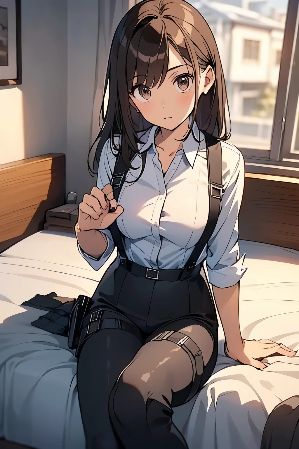 
Brown Hair、Staring at the audience　　　Black suspenders　　　bulging big breasts　　 　 　　　wall: 　黒のパンツsuit　　　　　　sight　　　Small face　 　　　holster　　　Beautiful woman　　Show your hand　　 Lying in bed　　sight 　　Taunt　side　side汗 　arm　Dress shirt　suit　belt