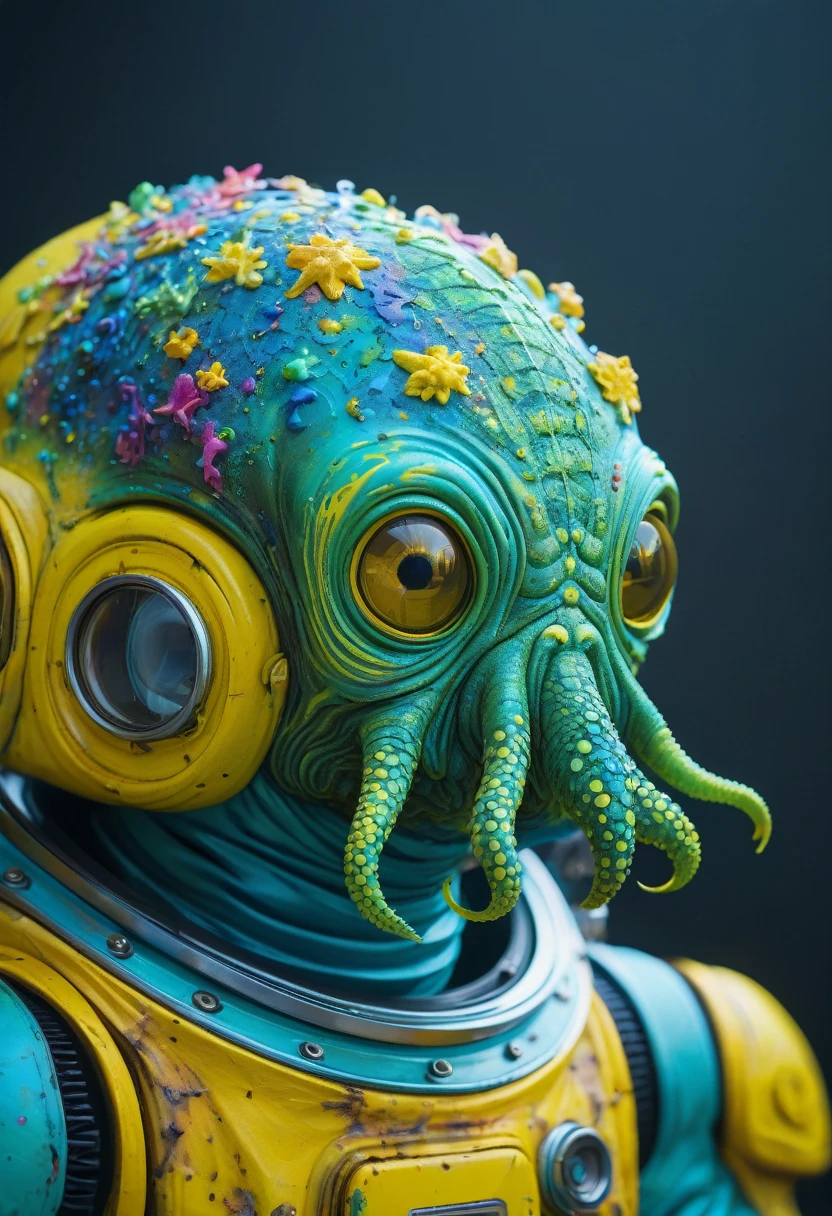 8K, ARTISTIC photogrAphy, best quAlity, mAsterpiece: 1.2), A (potrAit:1.2) Don Bluth Style  ASTRONAUT Cthulhu yellow Toon Doll, full body RAW candid cinema, cyan hair, 16mm, color graded portra 400 film, remarkable color, ultra realistic, sad admosphere, dark lighting, oppressive atmosphere, depressive colors, kodak portra 400, photograph,r, Natural Light,  Pinhead lighgts, blur reflection, Brush Strokes, Smooth, abstract, Splatter, Oil On Canvas, rainbow colors, fractal isometrics details bioluminescens : a stunning realistic photograph of wet bone structure, 3d render, octane render, intricately detailed, titanium decorative headdress, cinematic, trending on artstation | Isometric | Centered