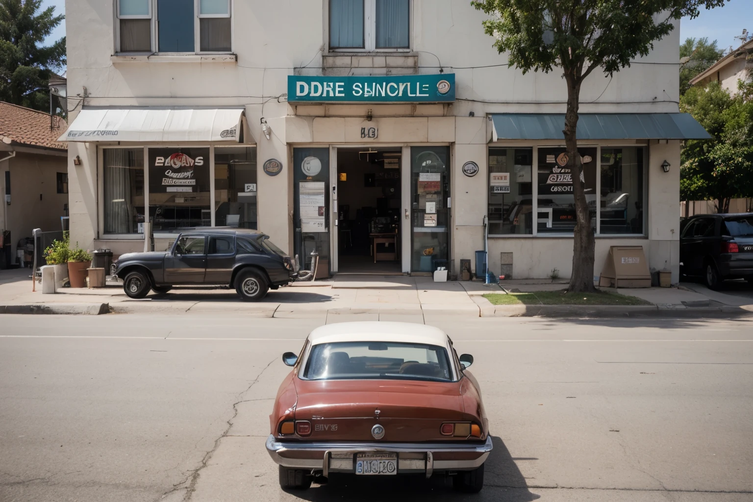 A promotional triptych for a small neighborhood mechanic shop called "El Desguace". Professional print quality. Modern and close design.