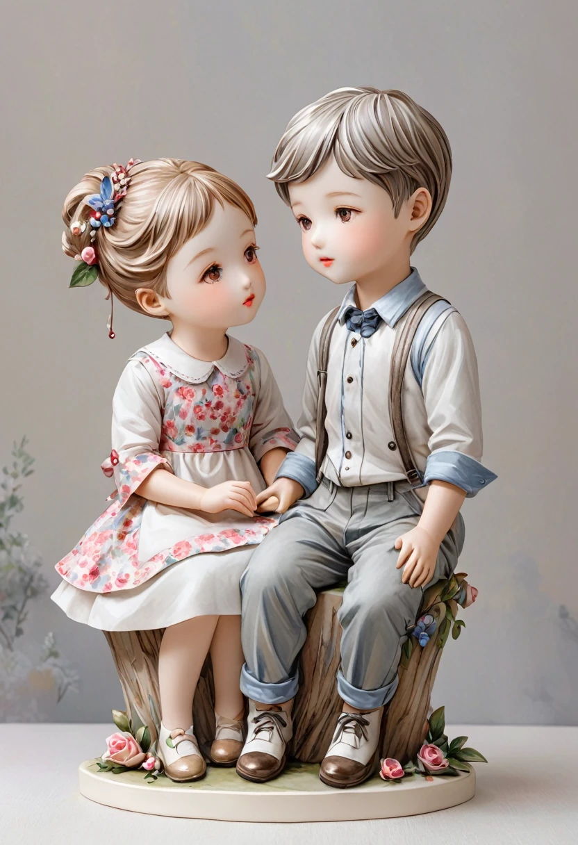 (masterpiece, best quality:1.2) ，Artistic statues，3D Sculpture，ceramics(((Boys and girls，lover:1.3)))，Watercolor pattern， whole body（8K）