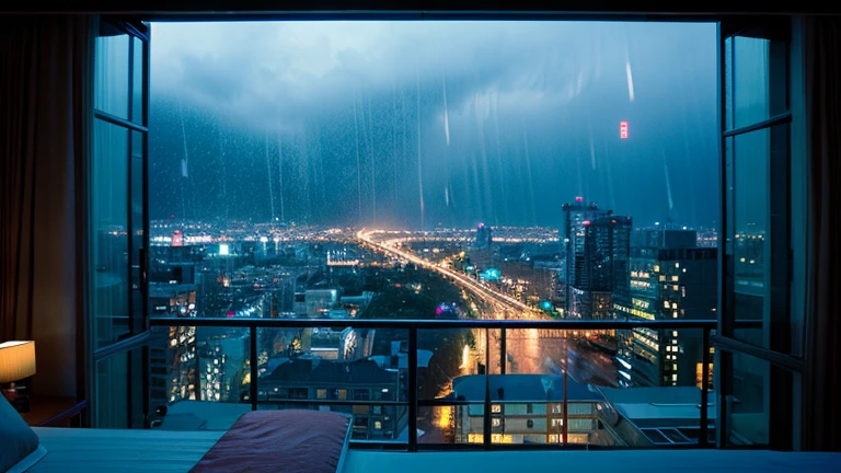 scenery from the room,rain,night,high resolution