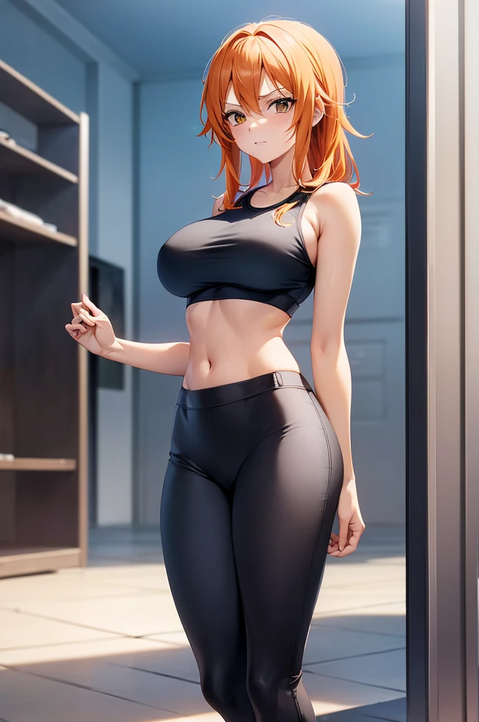 1 girl, (anime), (one piece), Nami, Nami one piece, nami, 1girl, orange hair, beautiful orange hair, big breast, perfect body, feminine body, hot body, nice figure, perfect eyes, beautiful organge eyes, wearing (gym leggings, crop top) matt-gymleggings, mattblack leggings, highly detailed, perfect image, best resolution, high image, max resolution
