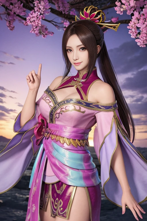 Diao Chan and men in Dynasty Warriors 8,超reality的な,hair ornaments,The perfect Diao Chan costume,Twin Tail Star Piece、Man and Diaochan couple,17-year-old high school student、smile,Fine Eyes、Puffy eyes、Bright outdoors,Bright downtown、highest quality, 超High resolution, (reality: 1.4), Cinema Lighting、Japanese、Asian Beauty、Korean、so beautiful、Beautiful Skin、Body facing forward、whole body,Upper Body、(超reality的な)、(High resolution)、(8k)、(Very detailed)、(美しくFine Eyes)、(Very detailed)、 (wall-)、Detailed face、Bright lighting、Professional Lighting、Looking at the audience、Look straight ahead、Diagonal bangs、Brown Hair、Nogizaka Idol、