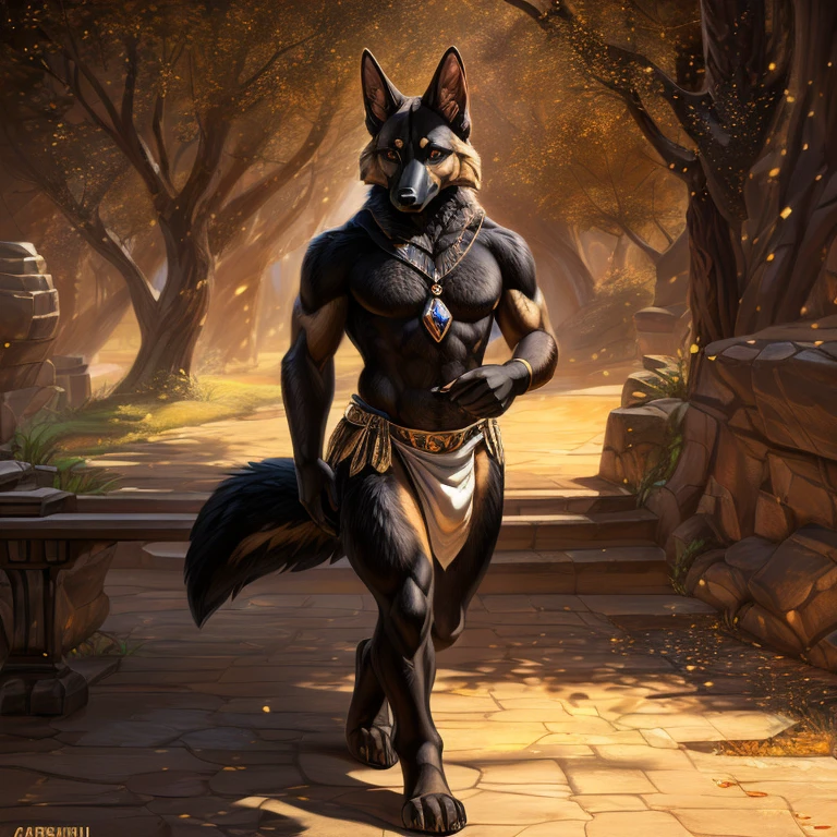 ((anime)), Upload to e621, By Garmash,Luan Jia, dark gem, anthro, male, ((( fine fluffy fur))), ((sitting)), detailed realistic painting, (((bipedal walking))), (((with shadow))) extreme details, ((german shepherd)), loincloth, black body, particles of light,The most erect penis