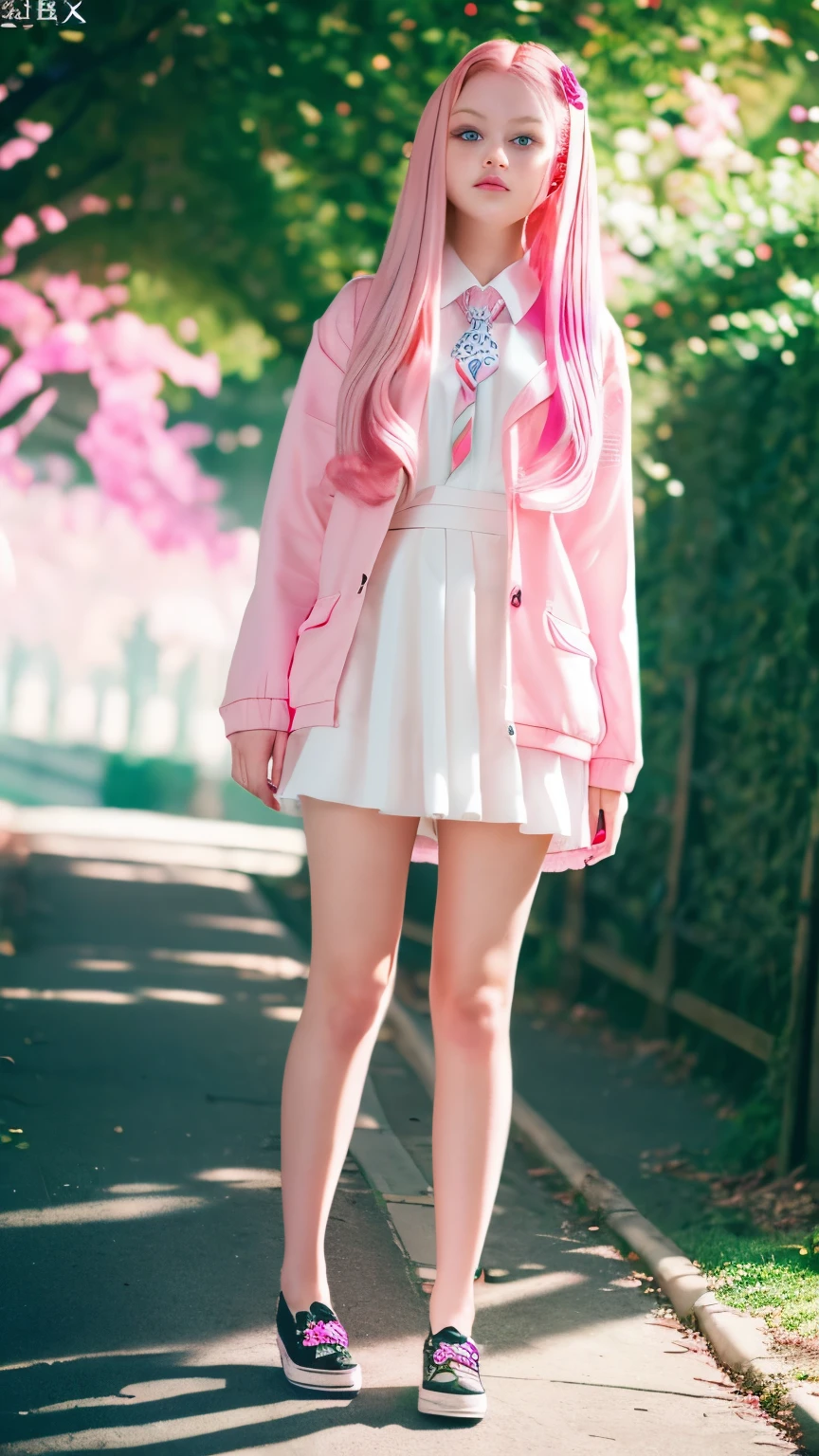 ((Masterpiece))) Full Body, Full Body Shot (One Girl) ((Pink Hair, Long Hair, glowing pink pupils))) 18 year old girls, (( hentai))).