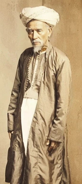 Image of an old man aged 70 years, wearing long jubbas and imama.